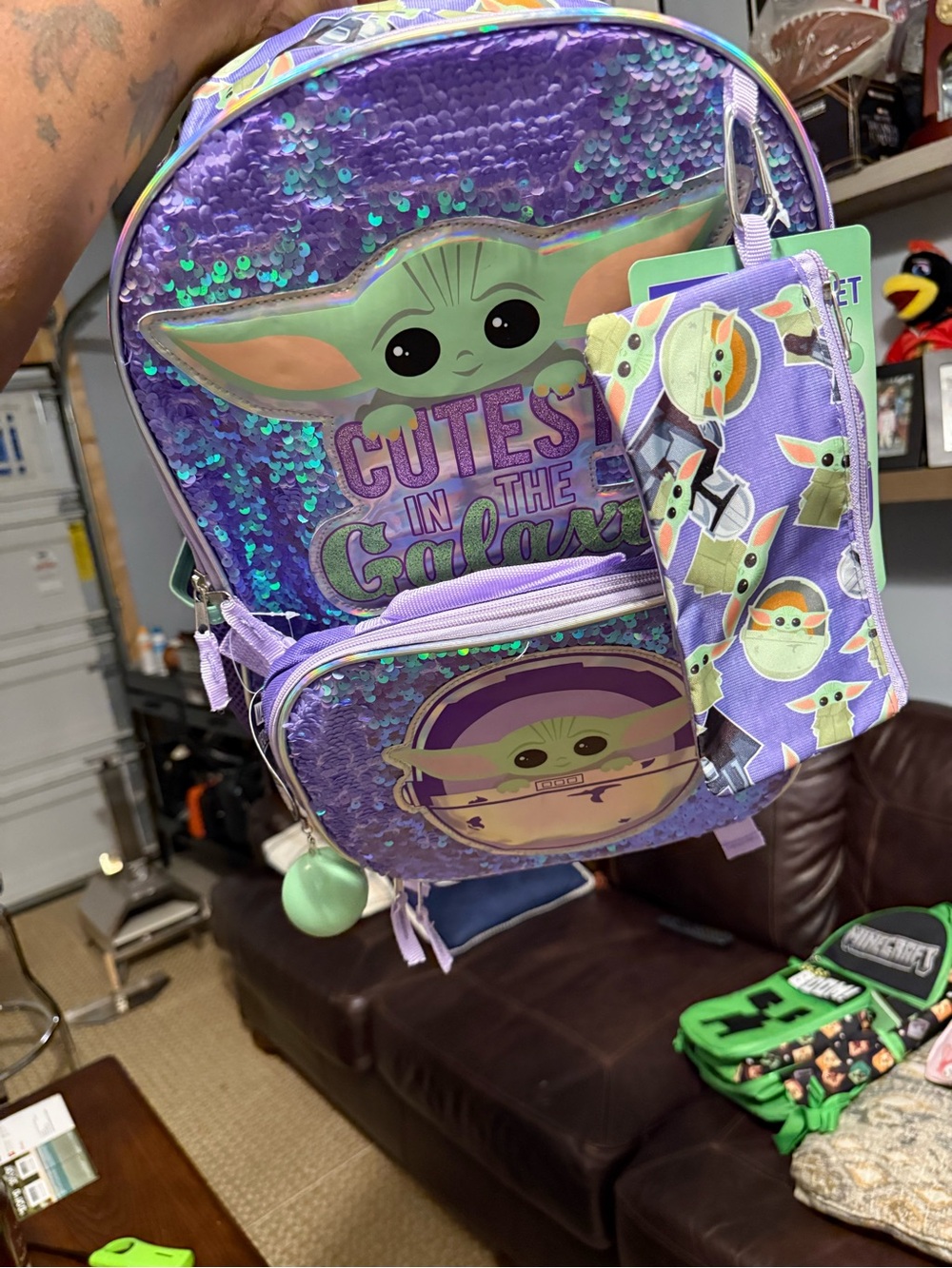 Purple Baby Yoda Sequin Backpack - "Cutest in the Galaxy"